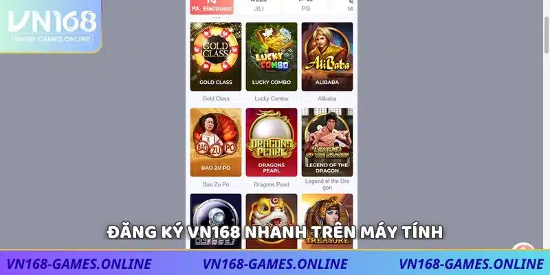 Đăng ký VN168 nhanh trên máy tính