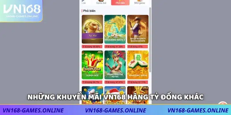 Những khuyến mãi VN168 hàng tỷ đồng khác